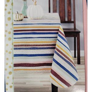 Way To Celebrate Harvest Striped Gold Dots Tablecloth 60 x 84" Rectangle  NEW